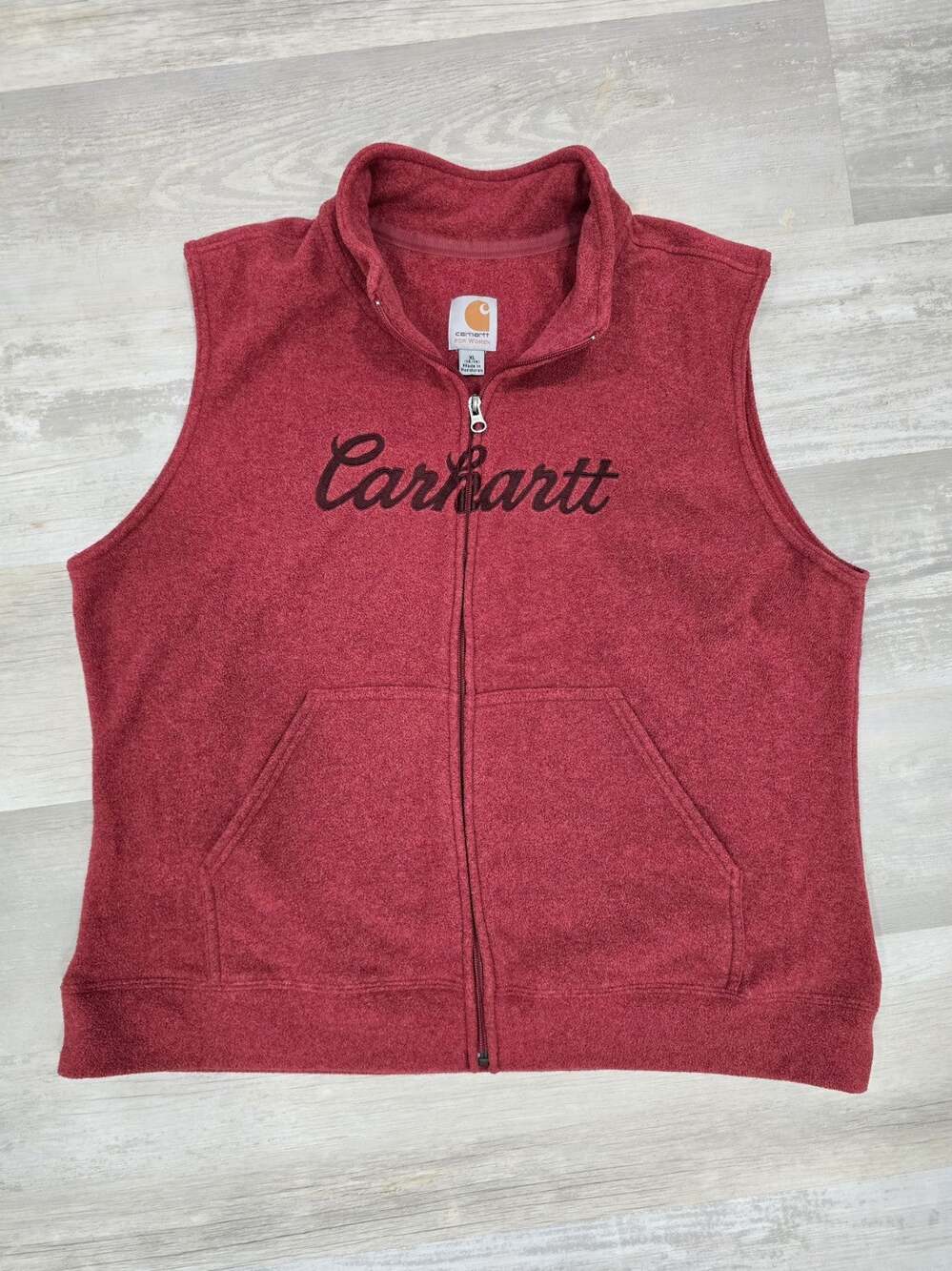 Carhartt For Women Fleece Vest XL Burgundy Embroidered Script Logo Full Zip